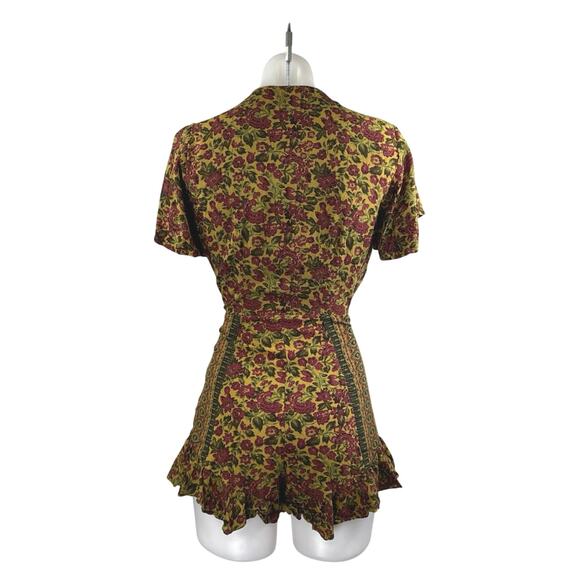 Free People Surf Date Multicolor Floral Short Sleeve Cutout Tie Romper Shorts 4 - Picture 4 of 6